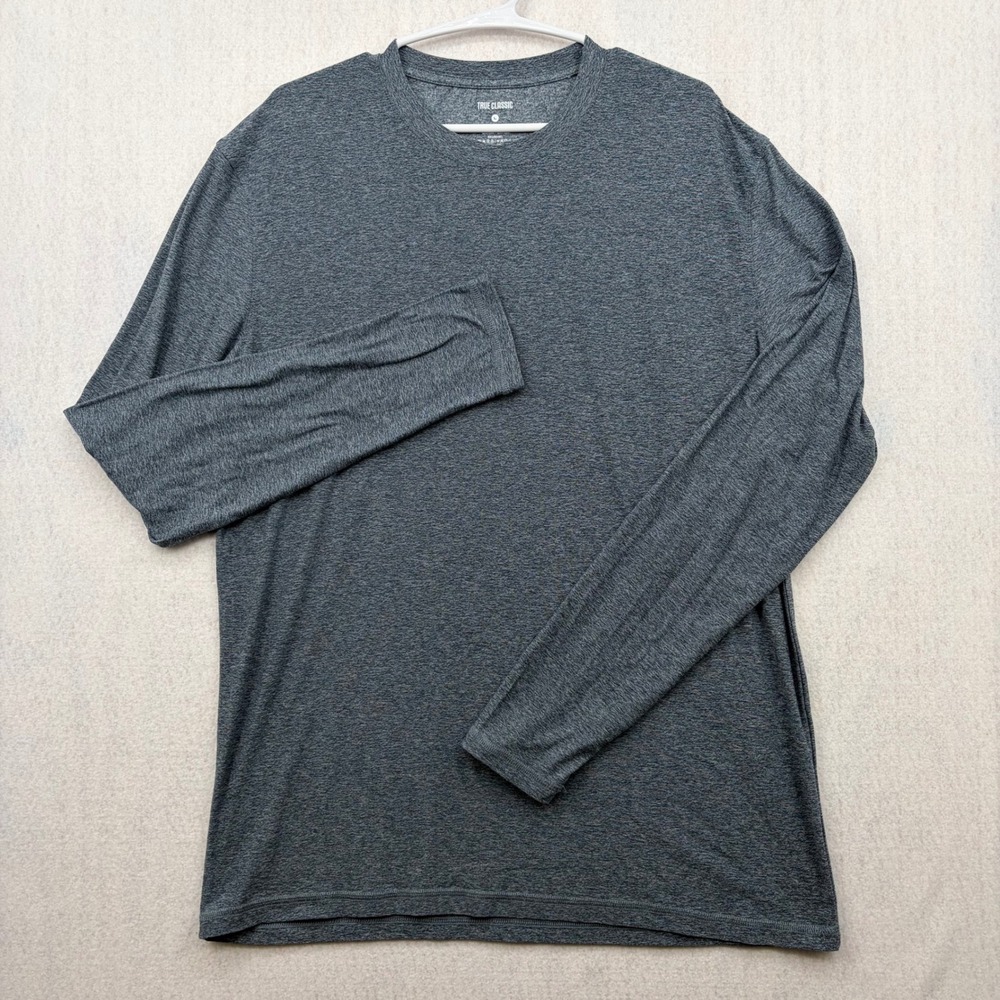 True Classic Mens Long Sleeve Crewneck Tee Heathered Gray Poly Spandex Large